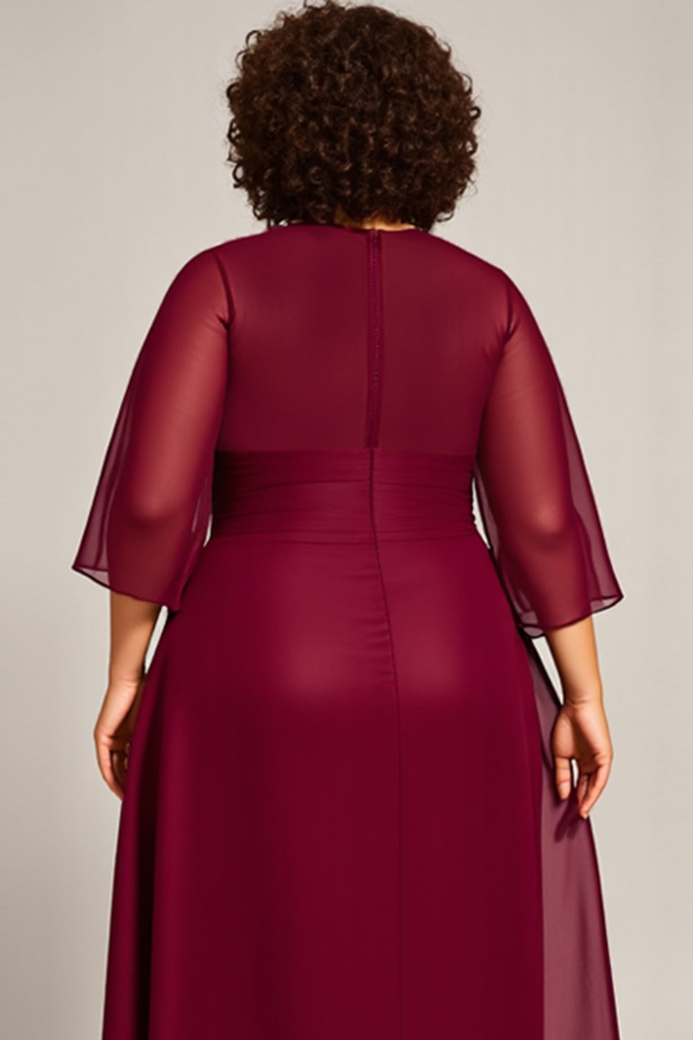Plus Size Burgundy A Line Scoop Long Mother of the Bride Dress