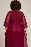Plus Size Burgundy A Line Scoop Long Mother of the Bride Dress