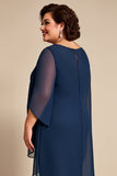 Navy Chiffon Scoop 2 Piece Jumpsuit with Short Sleeves