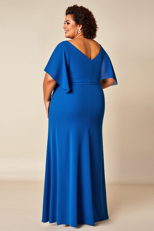 Royal Blue A Line Chiffon Mother of the Bride Dress with Sleeves