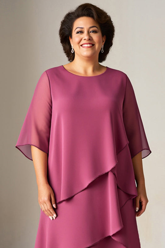 A Line Vintage Mauve Tiered Chiffon Mother of the Bride Dress
