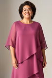 A Line Vintage Mauve Tiered Chiffon Mother of the Bride Dress