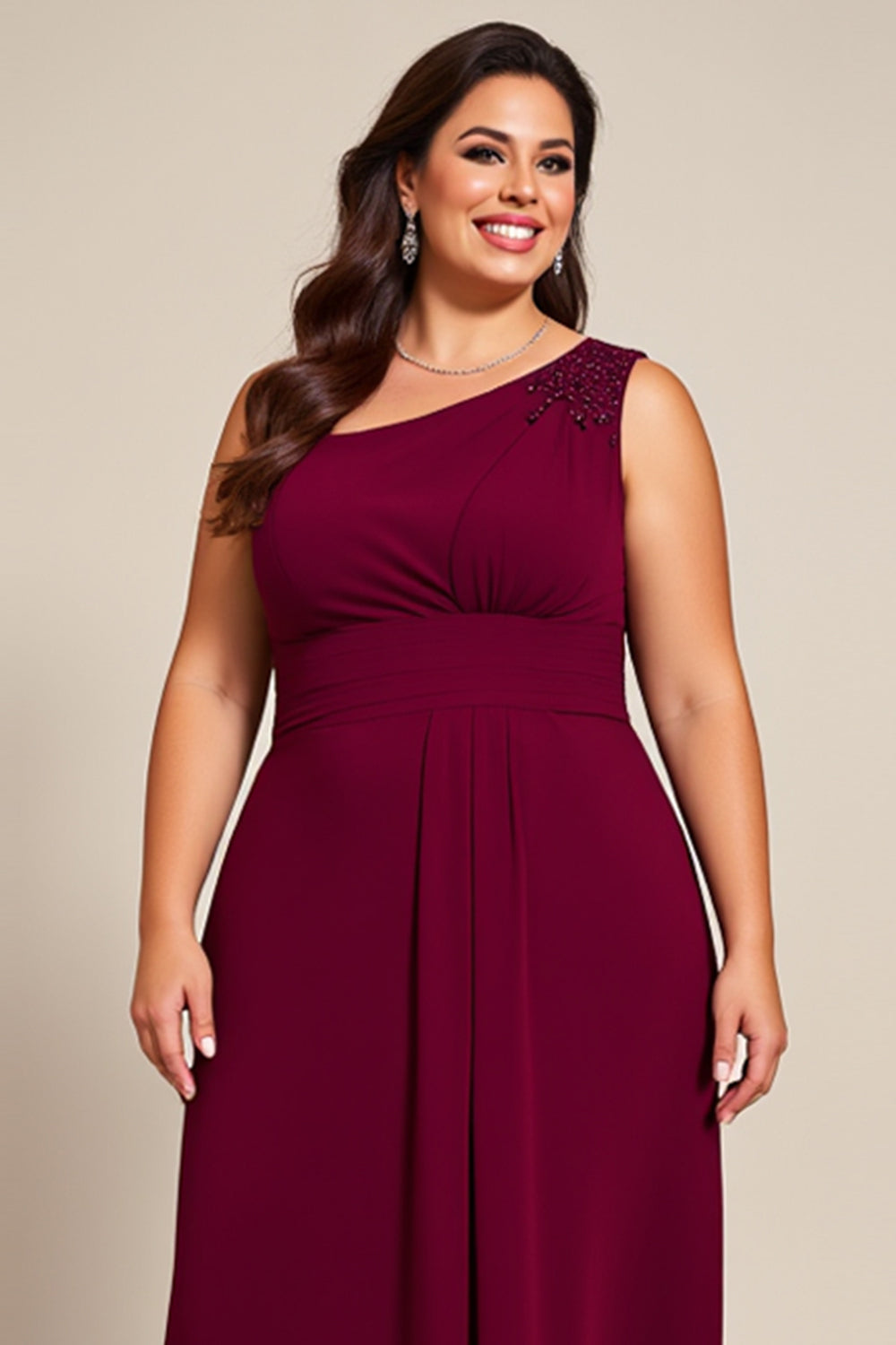 Plus Size Burgundy A Line Chiffon Long Mother of the Bride Dress