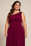 Plus Size Burgundy A Line Chiffon Long Mother of the Bride Dress