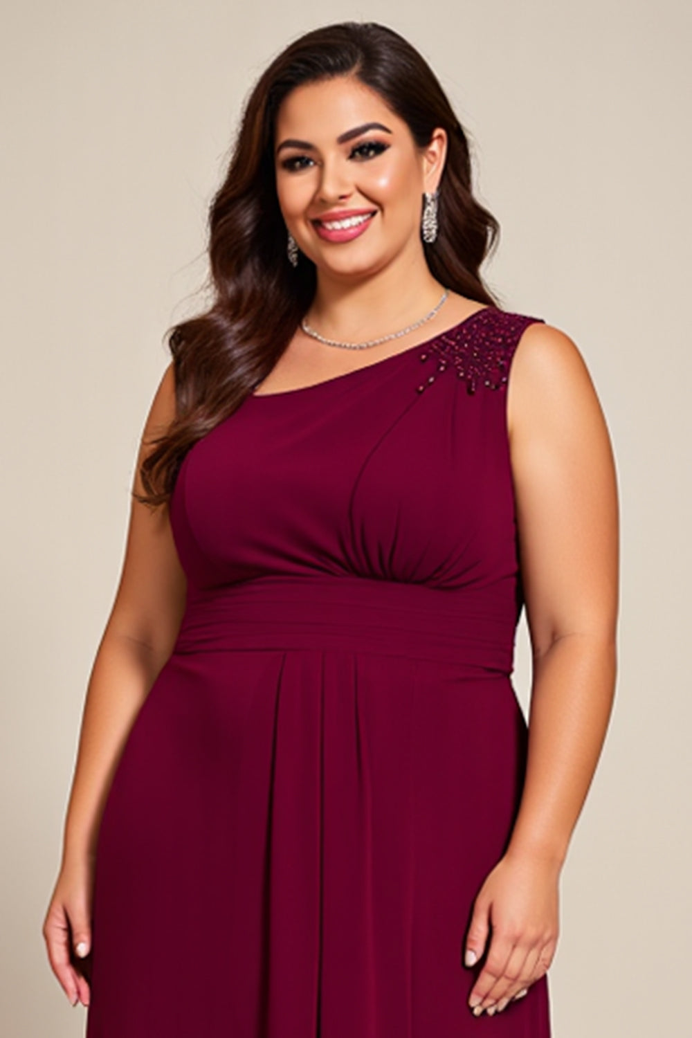 Plus Size Burgundy A Line Chiffon Long Mother of the Bride Dress