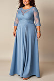 Dusty Blue Appliqued Lace Mother of the Bride Dress with Sleeves