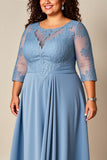 Dusty Blue Appliqued Lace Mother of the Bride Dress with Sleeves