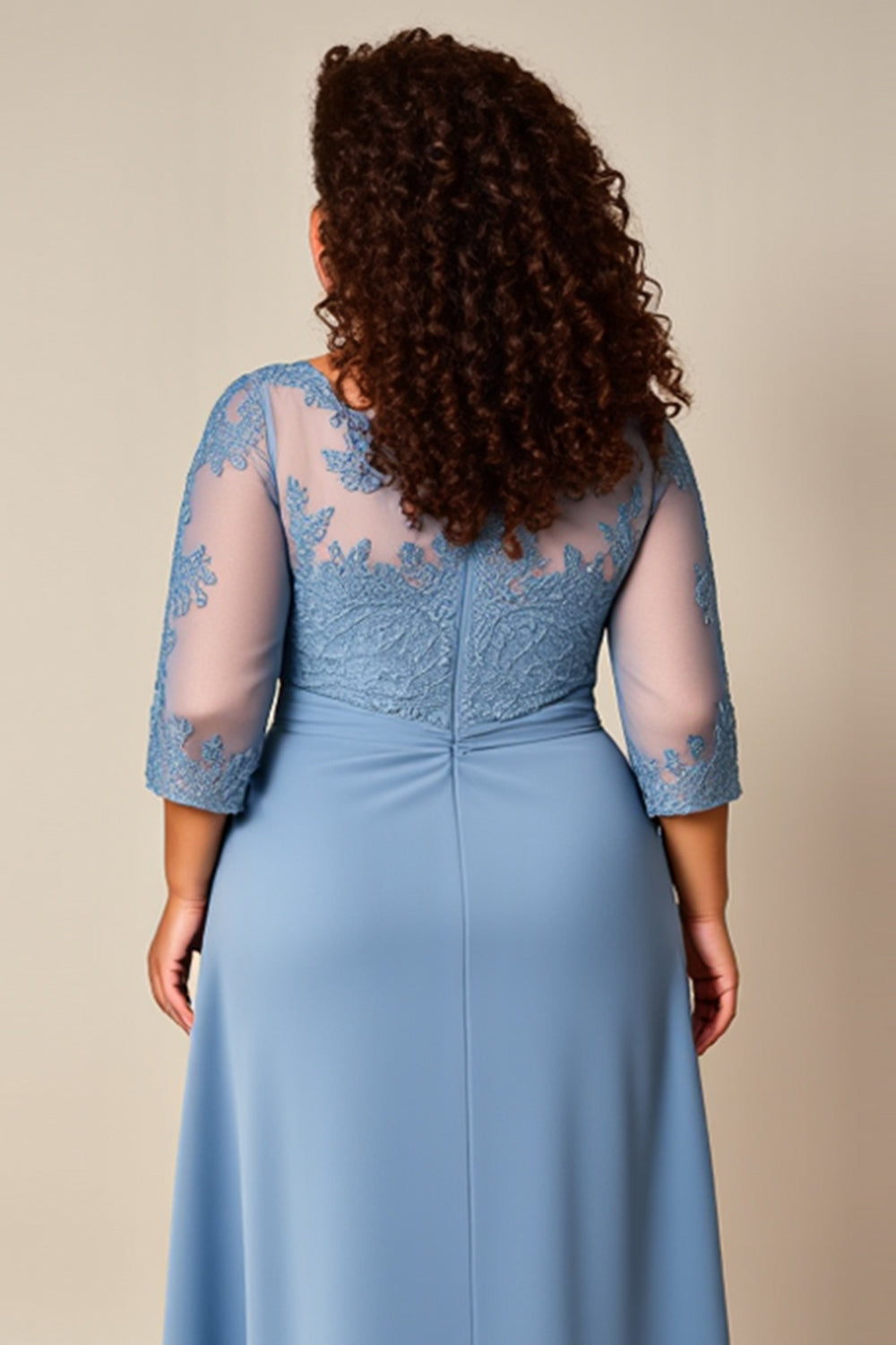 Dusty Blue Appliqued Lace Mother of the Bride Dress with Sleeves