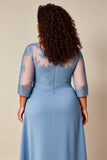 Dusty Blue Appliqued Lace Mother of the Bride Dress with Sleeves