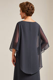 Steel Grey Scoop A Line Long Chiffon Mother of the Bride Dress