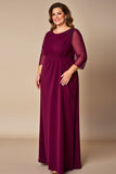 Burgundy Plus Size A Line Long Mother of the Bride Dress with Sleeves