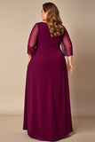 Burgundy Plus Size A Line Long Mother of the Bride Dress with Sleeves