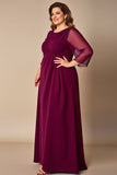 Burgundy Plus Size A Line Long Mother of the Bride Dress with Sleeves