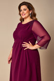 Burgundy Plus Size A Line Long Mother of the Bride Dress with Sleeves