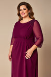 Burgundy Plus Size A Line Long Mother of the Bride Dress with Sleeves