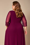 Burgundy Plus Size A Line Long Mother of the Bride Dress with Sleeves