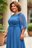 Royal Blue Chiffon Plus Size Long A Line Mother of the Bride Dress