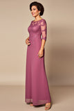 Desert Rose Chiffon Illusion Neck Long Mother of the Bride Dress with Sleeves