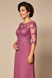 Desert Rose Chiffon Illusion Neck Long Mother of the Bride Dress with Sleeves