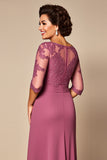 Desert Rose Chiffon Illusion Neck Long Mother of the Bride Dress with Sleeves