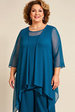 Ink Blue Chiffon Plus Size Long Mother of the Bride Pantsuit
