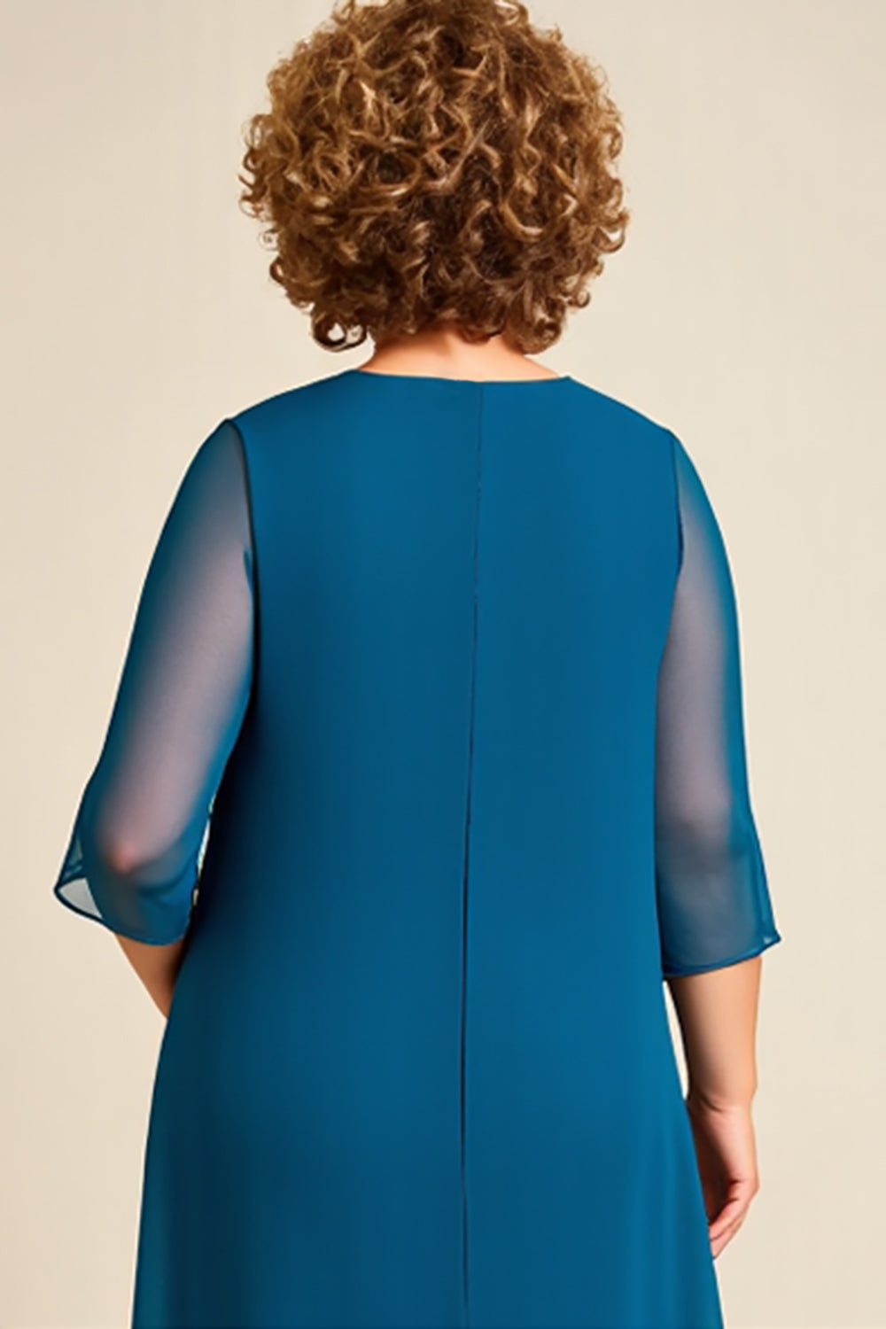 Ink Blue Chiffon Plus Size Long Mother of the Bride Pantsuit