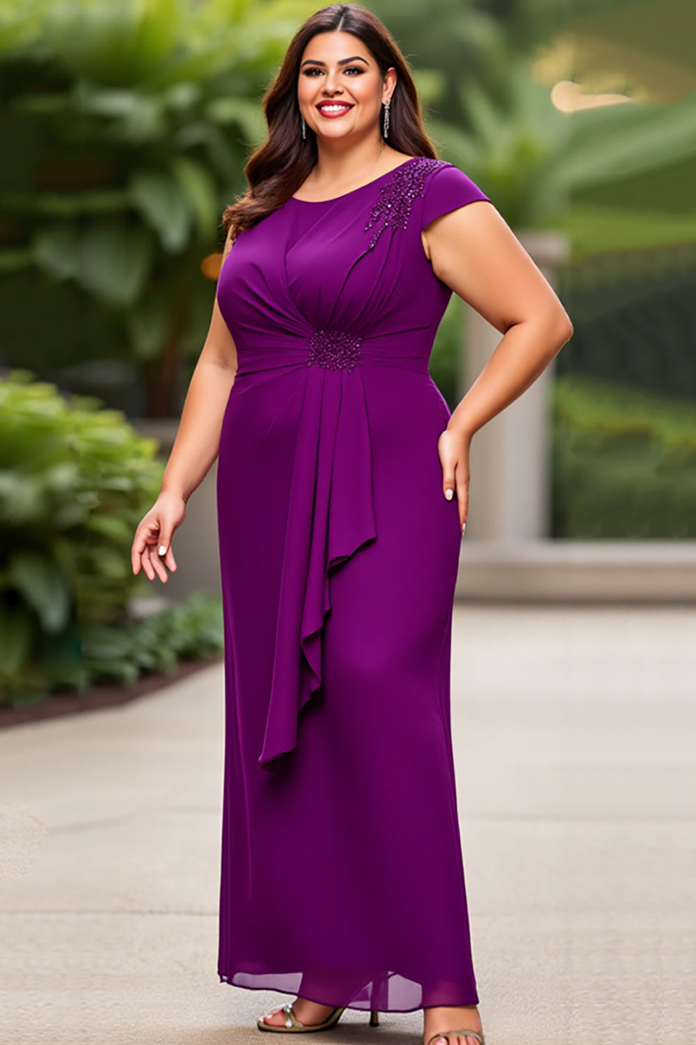 Purple Chiffon A Line Plus Size Long Mother of the Bride Dress