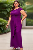 Purple Chiffon A Line Plus Size Long Mother of the Bride Dress