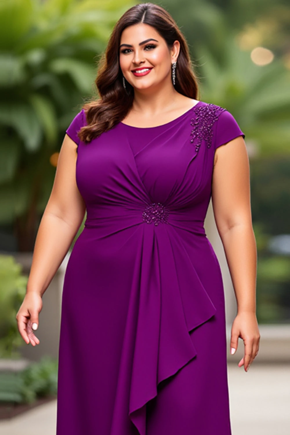 Purple Chiffon A Line Plus Size Long Mother of the Bride Dress