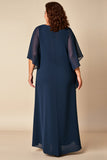 Navy Chiffon Plus Size Scoop Neck Loose Mother of the Bride Dress