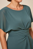Grey Blue Chiffon Long Scoop Neck Mother of the Bride Dress with Slit