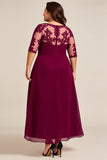 Burgundy Appliqued Chiffon Plus Size Mother of the Bride Dress with Sleeves