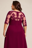 Burgundy Appliqued Chiffon Plus Size Mother of the Bride Dress with Sleeves