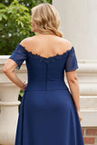 Navy Off the Shoulder Plus Size Long Chiffon Mother of the Bride Dress
