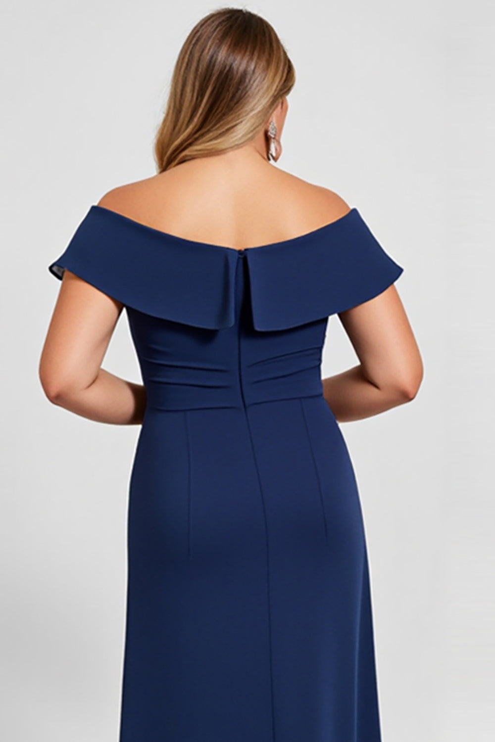 Navy Plus Size Off the Shoulder Long Mother of the Bride Dress with Slit