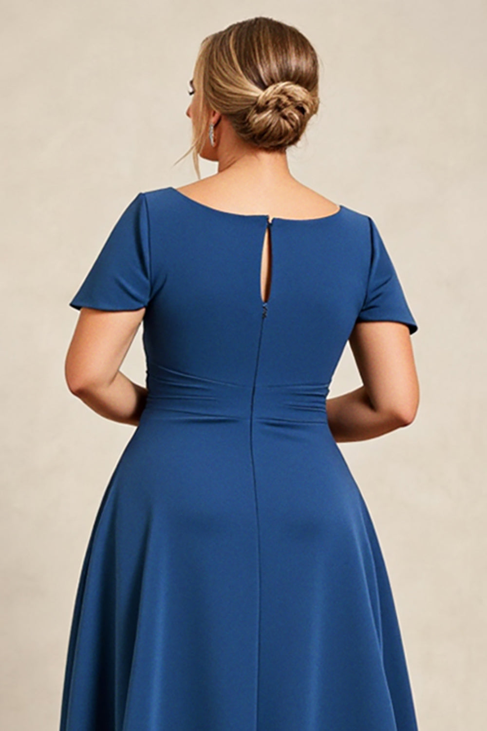 Ink Blue Square Neck Plus Size Long Mother of the Bride Dress with Sleeves