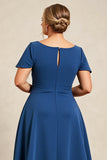Ink Blue Square Neck Plus Size Long Mother of the Bride Dress with Sleeves