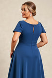 Ink Blue Square Neck Plus Size Long Mother of the Bride Dress with Sleeves