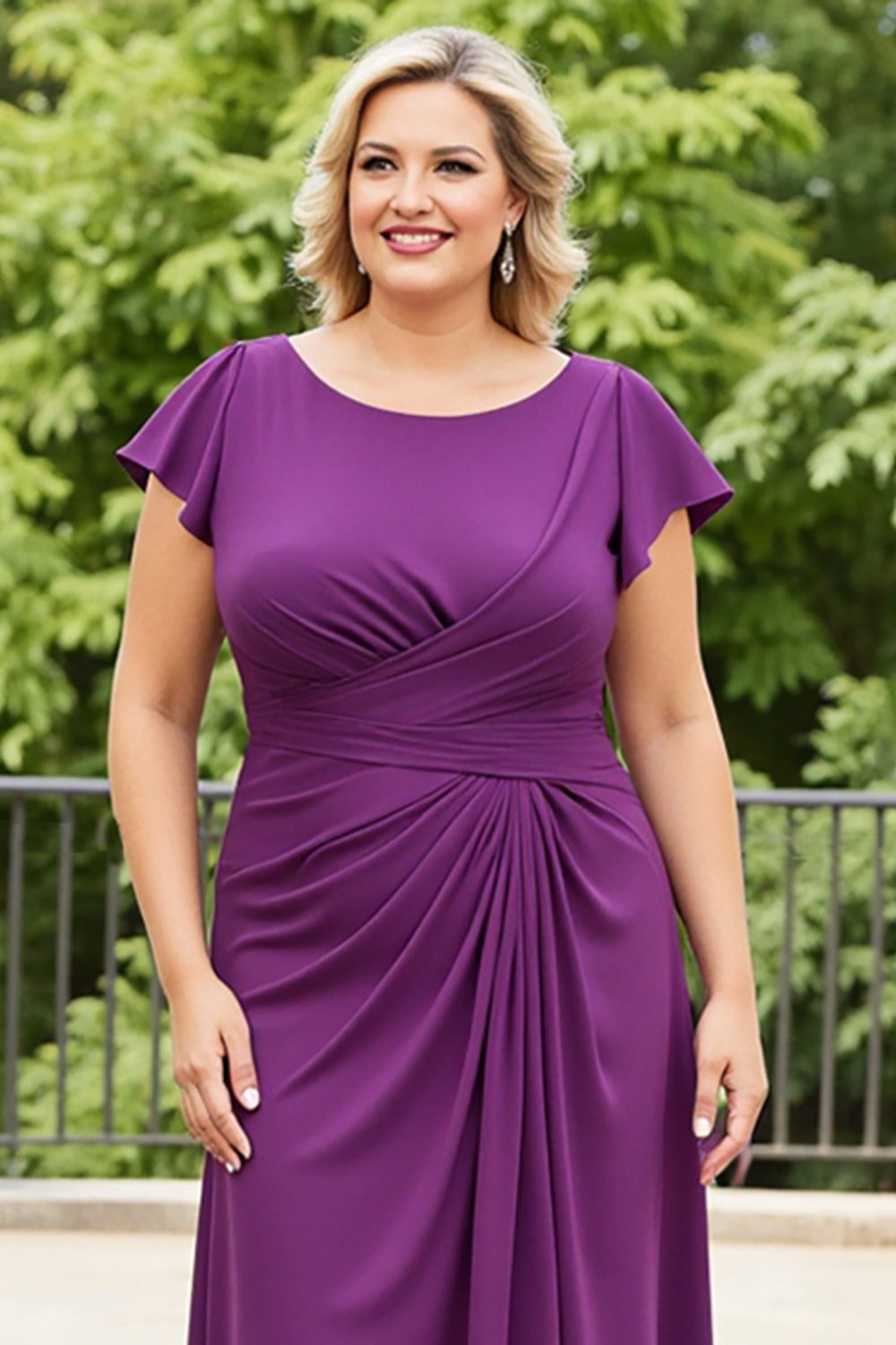 Purple Plus Size Long Ruched Mother of the Bride Dress with Ruffles