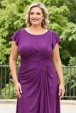 Purple Plus Size Long Ruched Mother of the Bride Dress with Ruffles