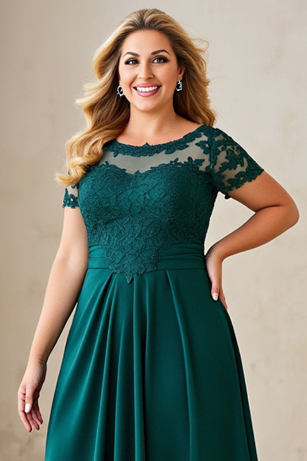 Pine Illusion Neck Asymmetrical Plus Size Mother of the Bride Dress
