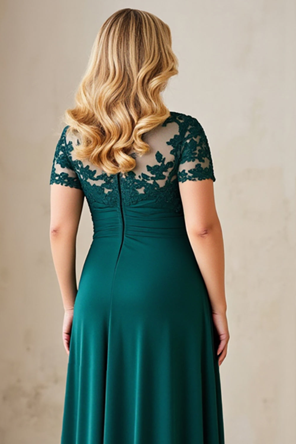 Pine Illusion Neck Asymmetrical Plus Size Mother of the Bride Dress