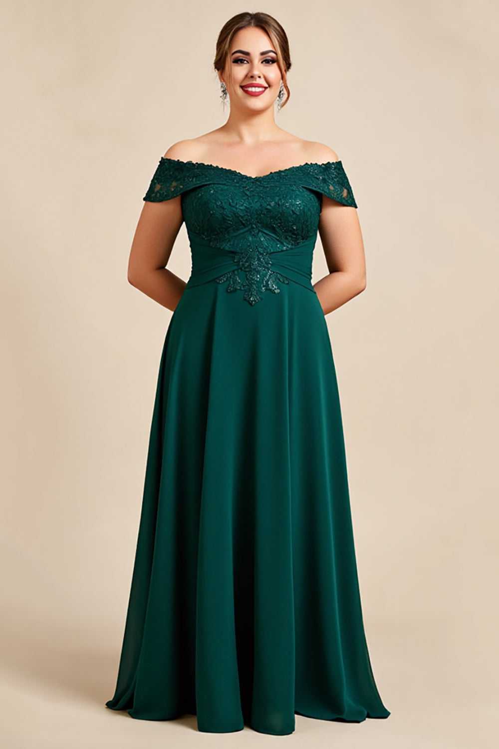 Pine A Line Off the Shoulder Long Plus Size Mother of the Bride Dress