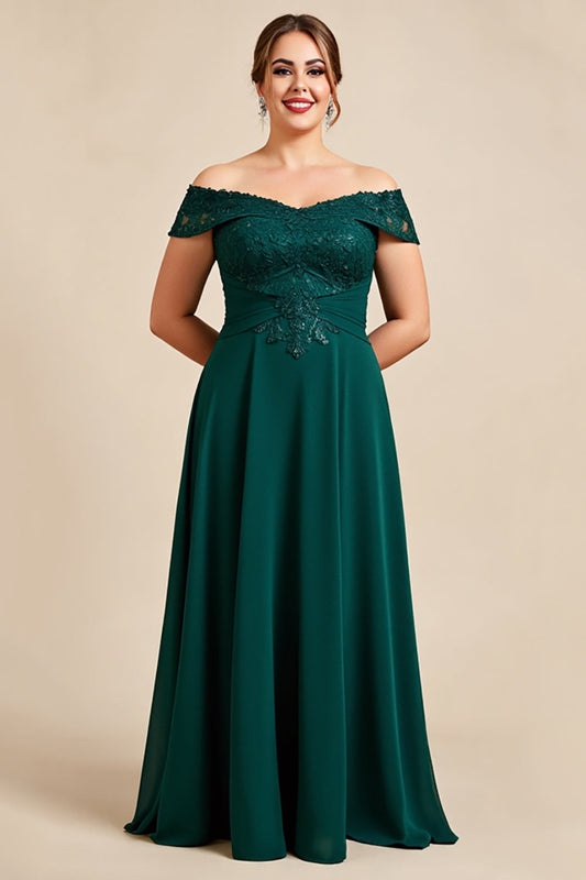 Pine A Line Off the Shoulder Long Plus Size Mother of the Bride Dress