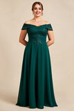 Pine A Line Off the Shoulder Long Plus Size Mother of the Bride Dress