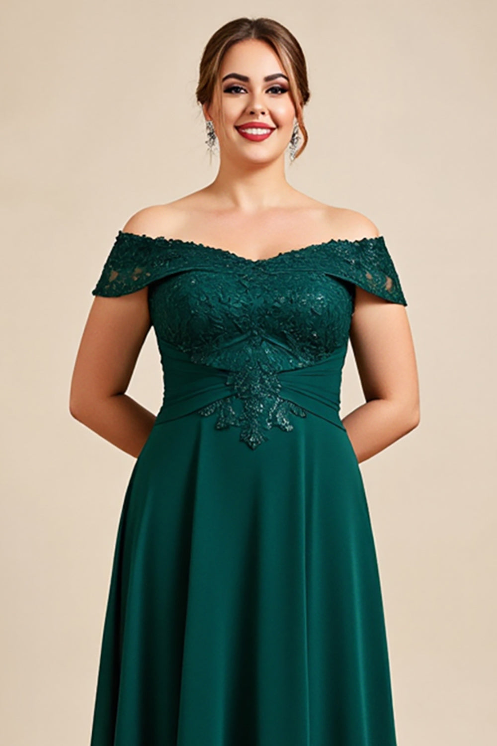 Pine A Line Off the Shoulder Long Plus Size Mother of the Bride Dress