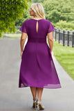 Purple Chiffon Plus Size A Line Long Mother of the Bride Dress with Ruffles