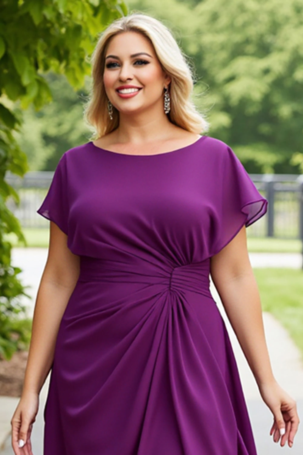 Purple Chiffon Plus Size A Line Long Mother of the Bride Dress with Ruffles