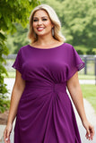Purple Chiffon Plus Size A Line Long Mother of the Bride Dress with Ruffles