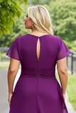 Purple Chiffon Plus Size A Line Long Mother of the Bride Dress with Ruffles